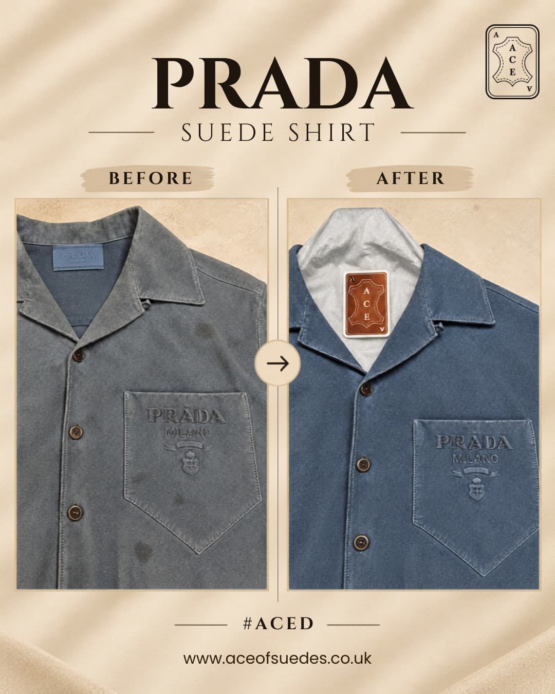 Prada suede shirt cleaned and restored