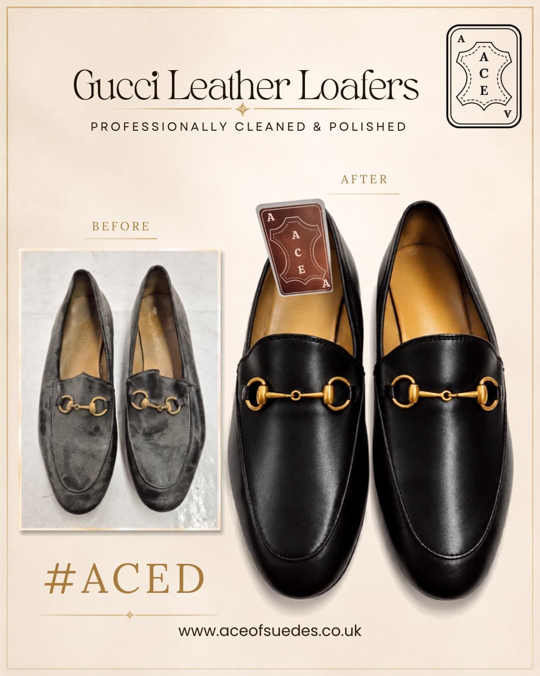 Gucci leather loafers cleaned and polished