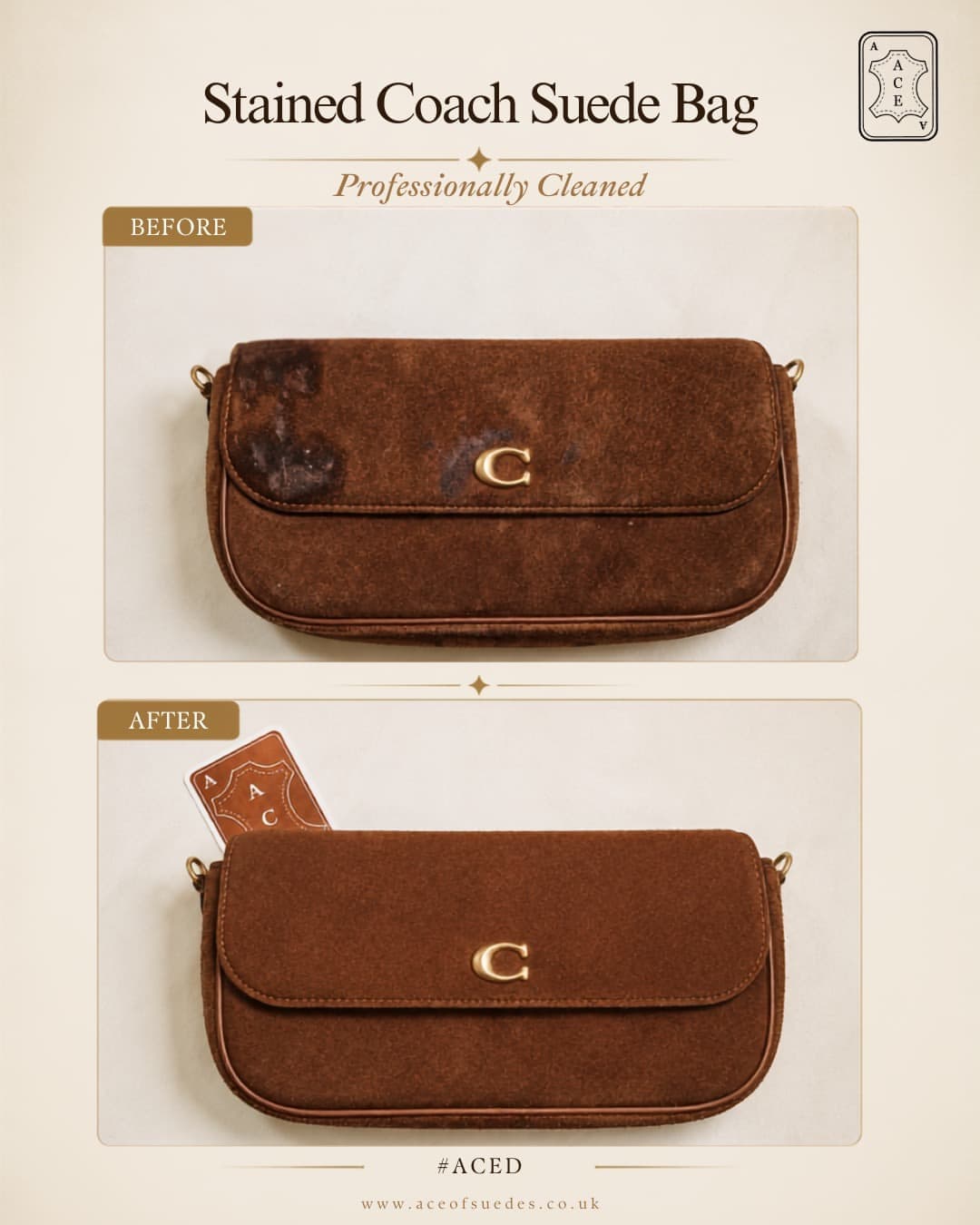 Stained Coach suede bag cleaned