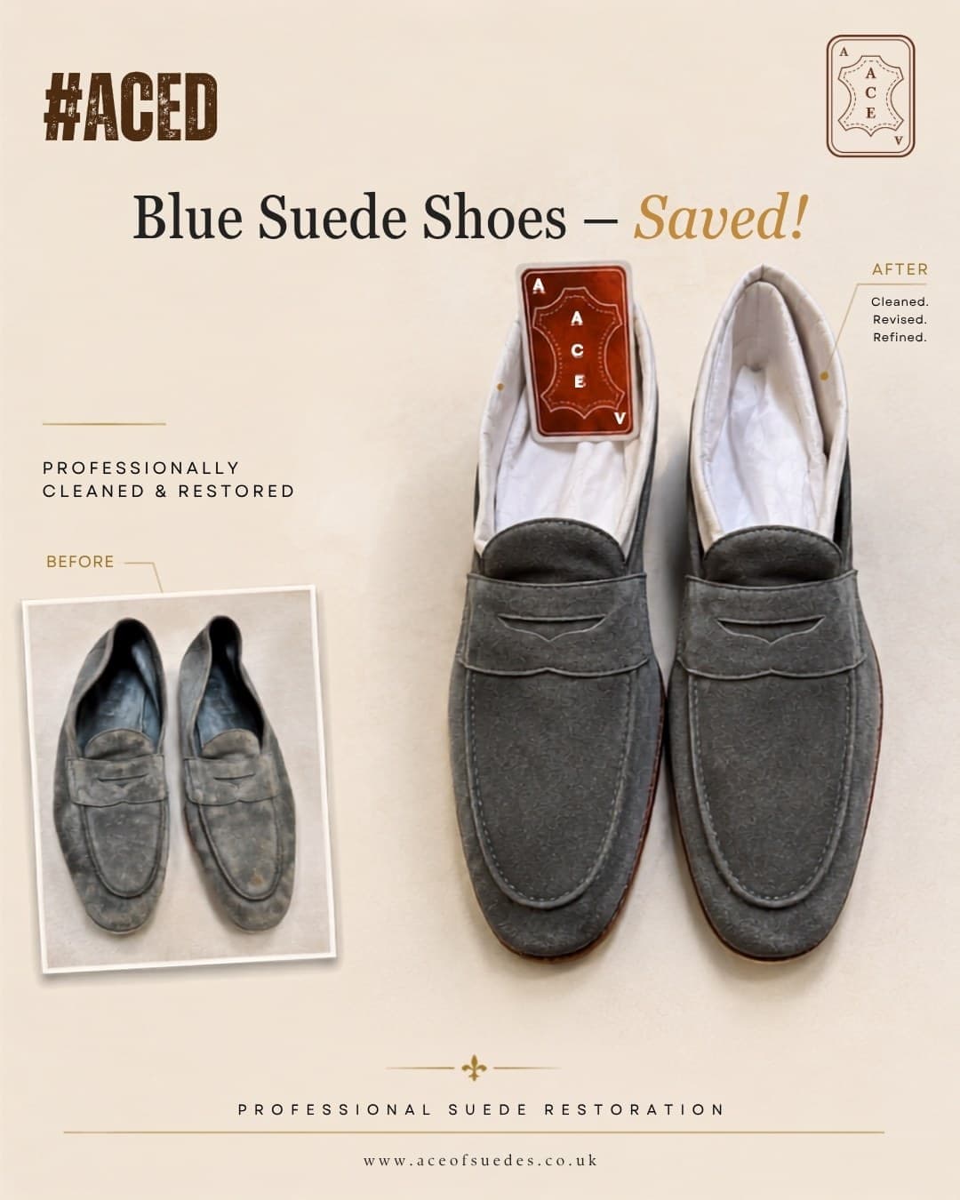 Blue suede loafers saved