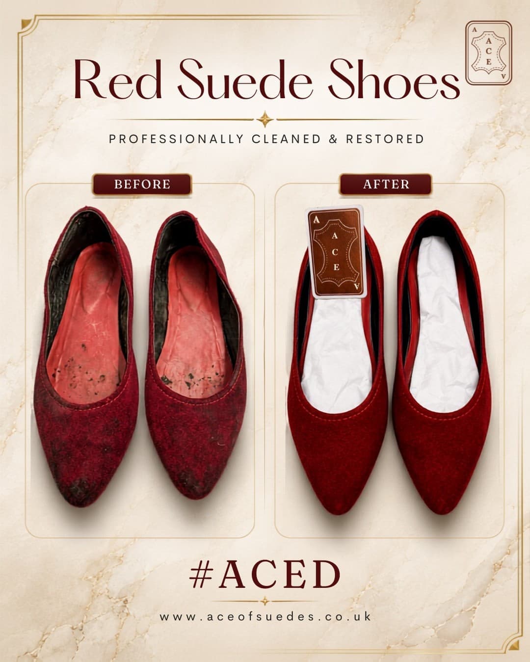 Red suede shoes cleaned and restored