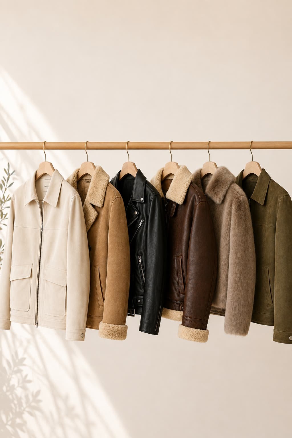 A row of restored leather and suede jackets — premium leather and suede care by Ace of Suedes