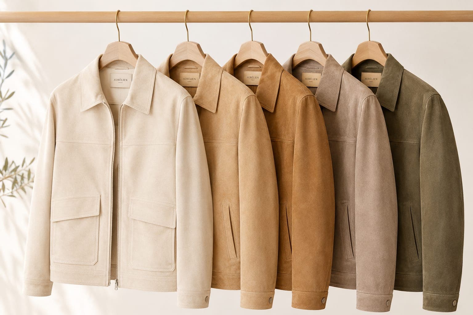 A row of restored leather and suede jackets — premium leather and suede care by Ace of Suedes